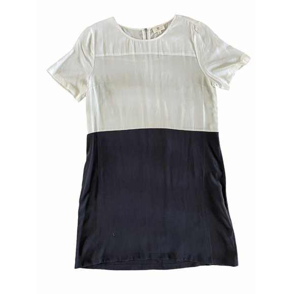 AG Adriano Goldschmeid 100% Silk Short Sleeve Colorblock Dress Gray White L RARE - Picture 1 of 8